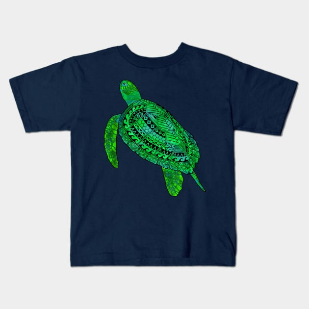 Tribal Green Sea Turtle Kids T-Shirt by macdonaldcreativestudios